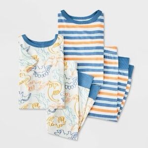 Toddler Boys' 4pc Dinos and Striped Ribbed Pajama Set